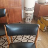 Series of 4 chairs in teak and vintage skai