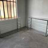 Pair of chrome and glass shelves from the 70s