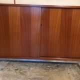 Vintage sideboard 1960-80 walnut blond sliding doors and base chrome