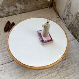 Round coffee table white ceramic and wood