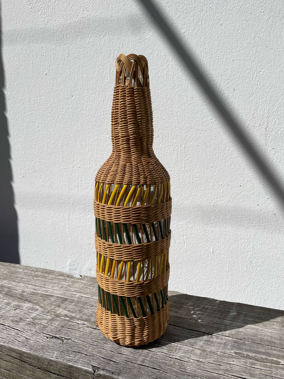 Large vintage woven rattan vase 1960s
