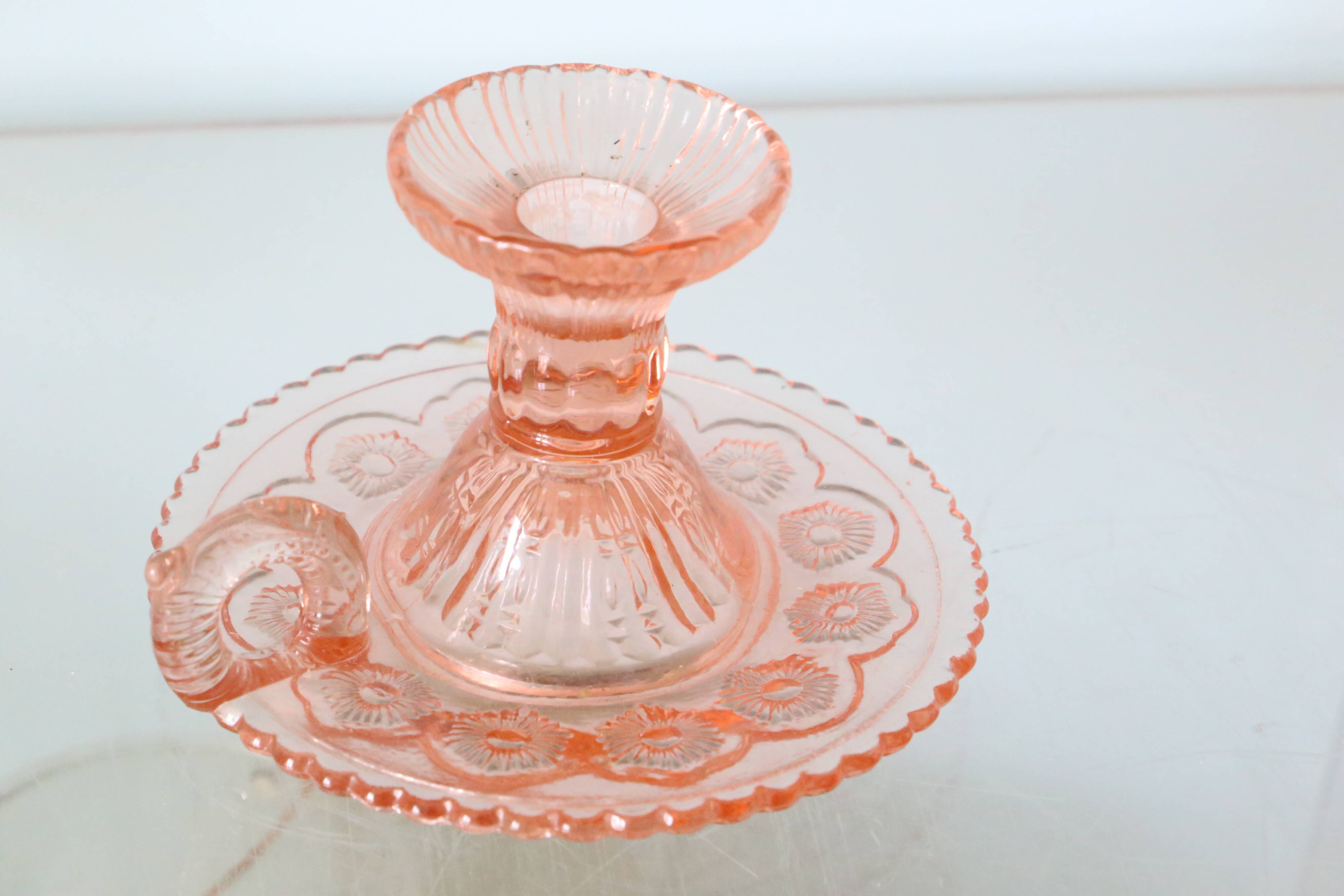 Cellar rat candle holder, pink glass