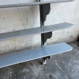 XL Antique French Wall Rack — Painted Grey Solid Wood, 3-Tier 249cm Industrial Farmhouse Shelf