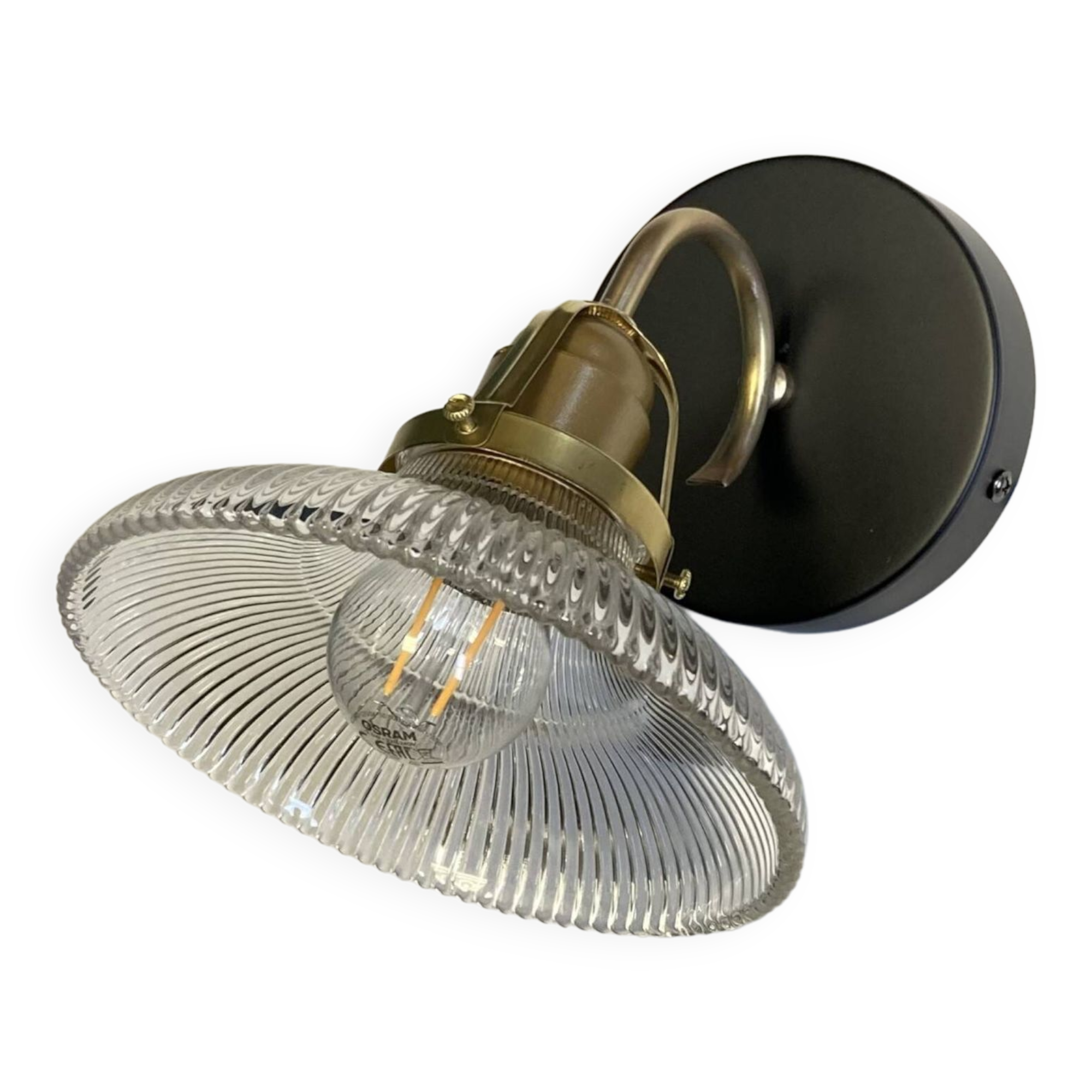 Small swan neck wall light in brass and prismatic glass vintage decoration