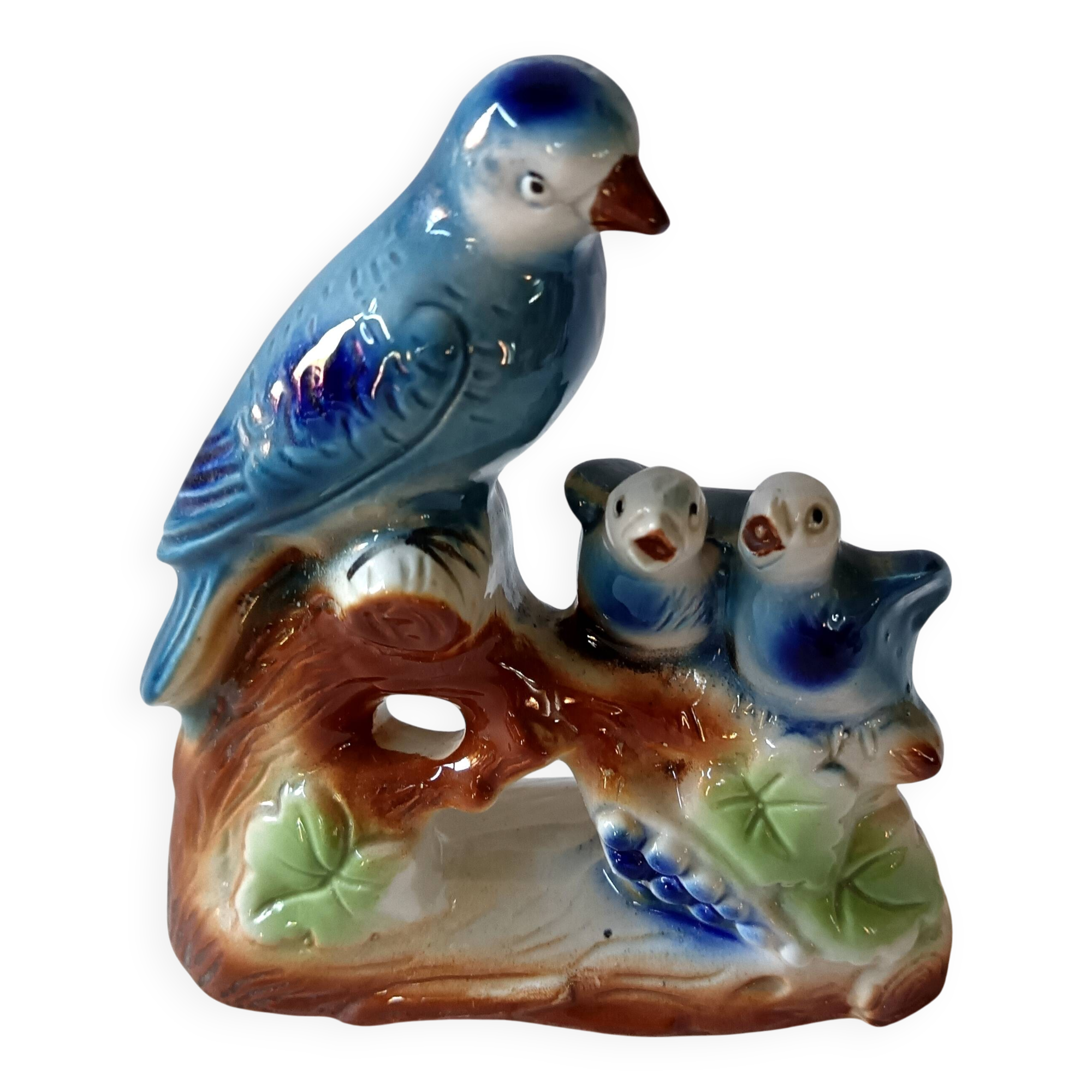 Vintage kitsch iridescent porcelain bird statuette
