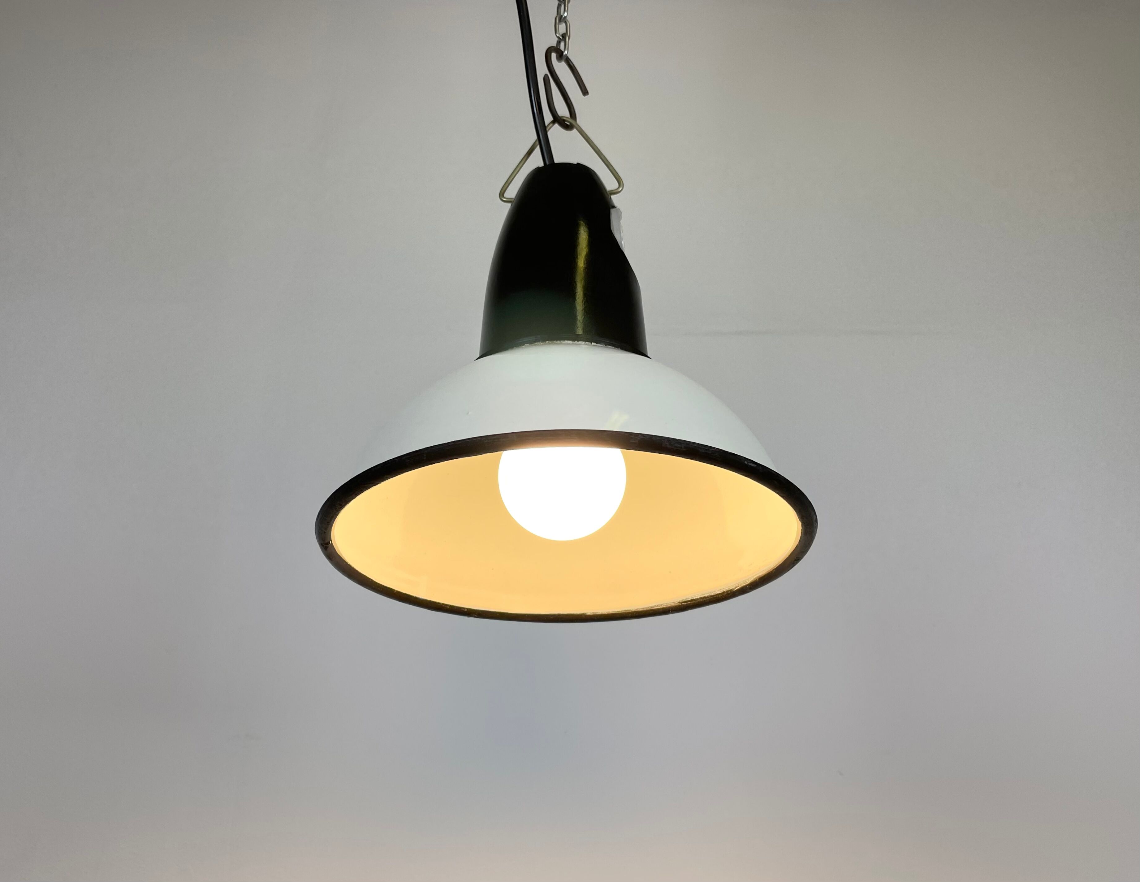 Industrial soviet white enamel pendant light, 1960s
