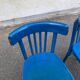 2 blue bistro chairs in curved solid wood