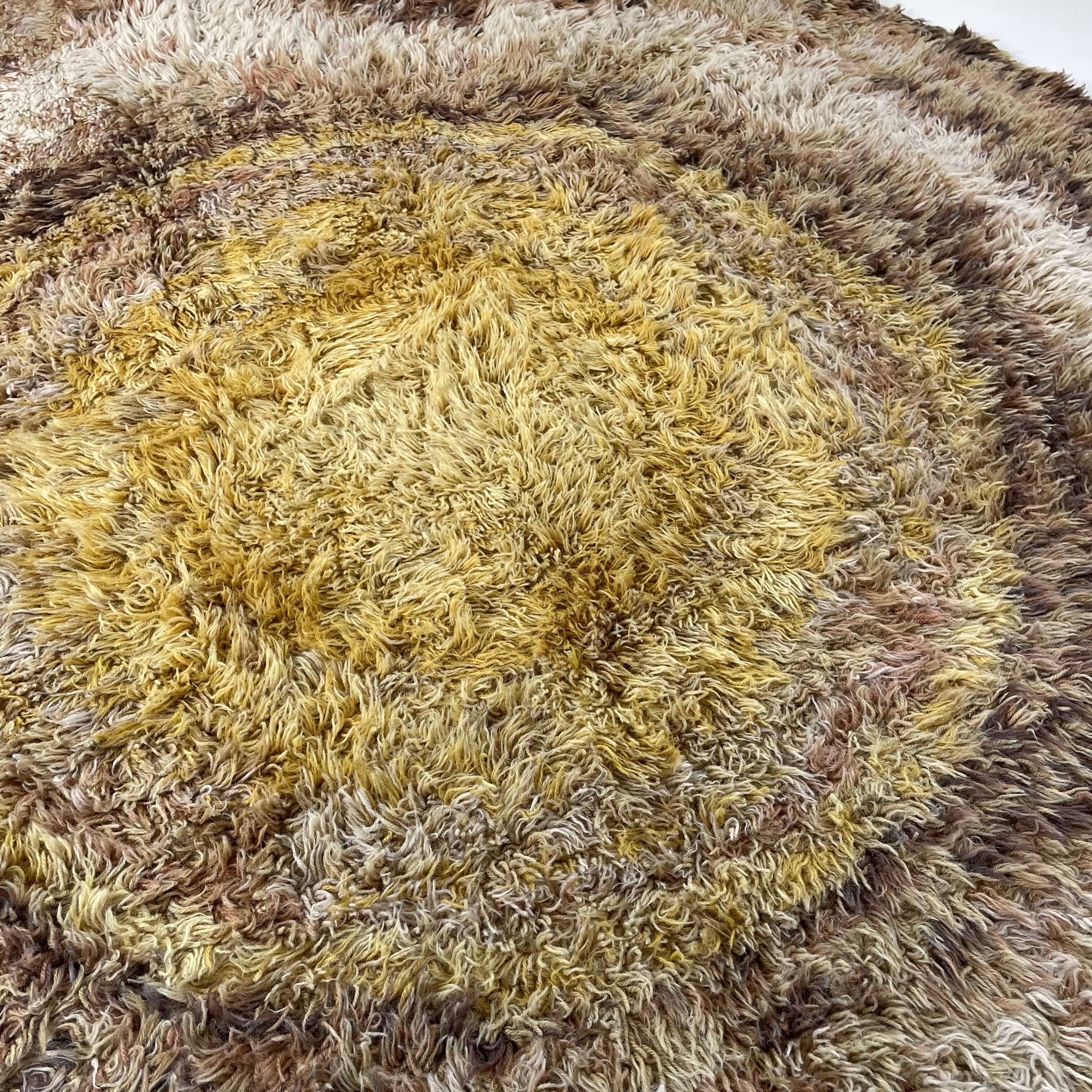 195cm multi-color scandinavian psychedelic batik high pile pop art rya rug 1970s