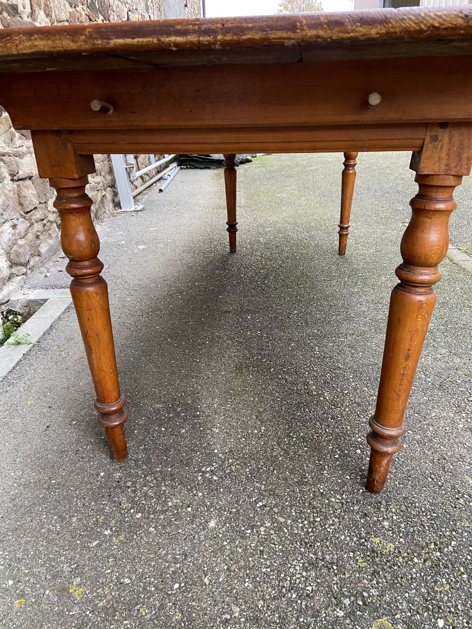 Large Alsatian bistro coffee table in fir French bistro table 1930