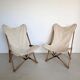 Chaises de jardin vintage en bois et toile blanche