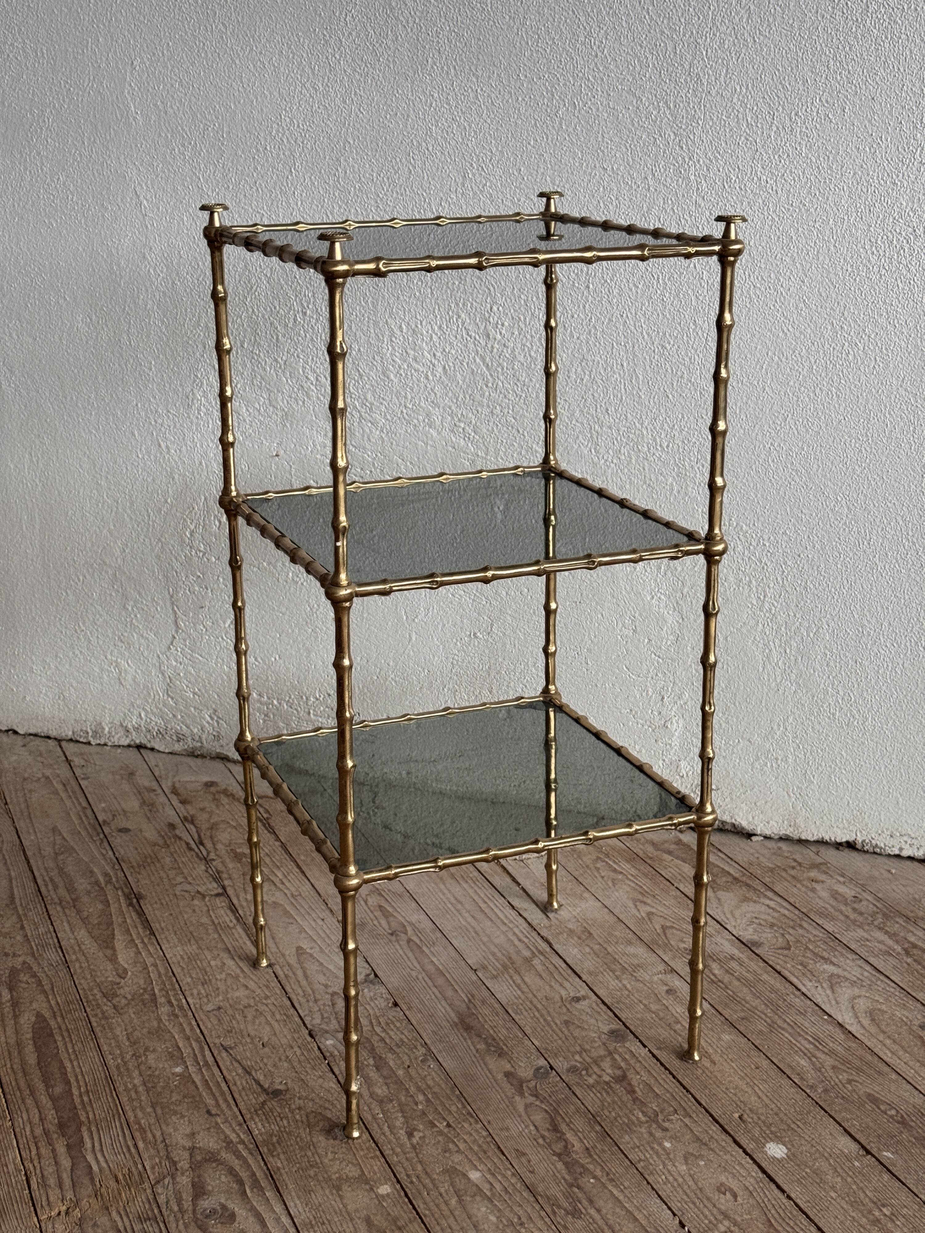 Three-tiered gilded brass bamboo selette by Maison Baguès
