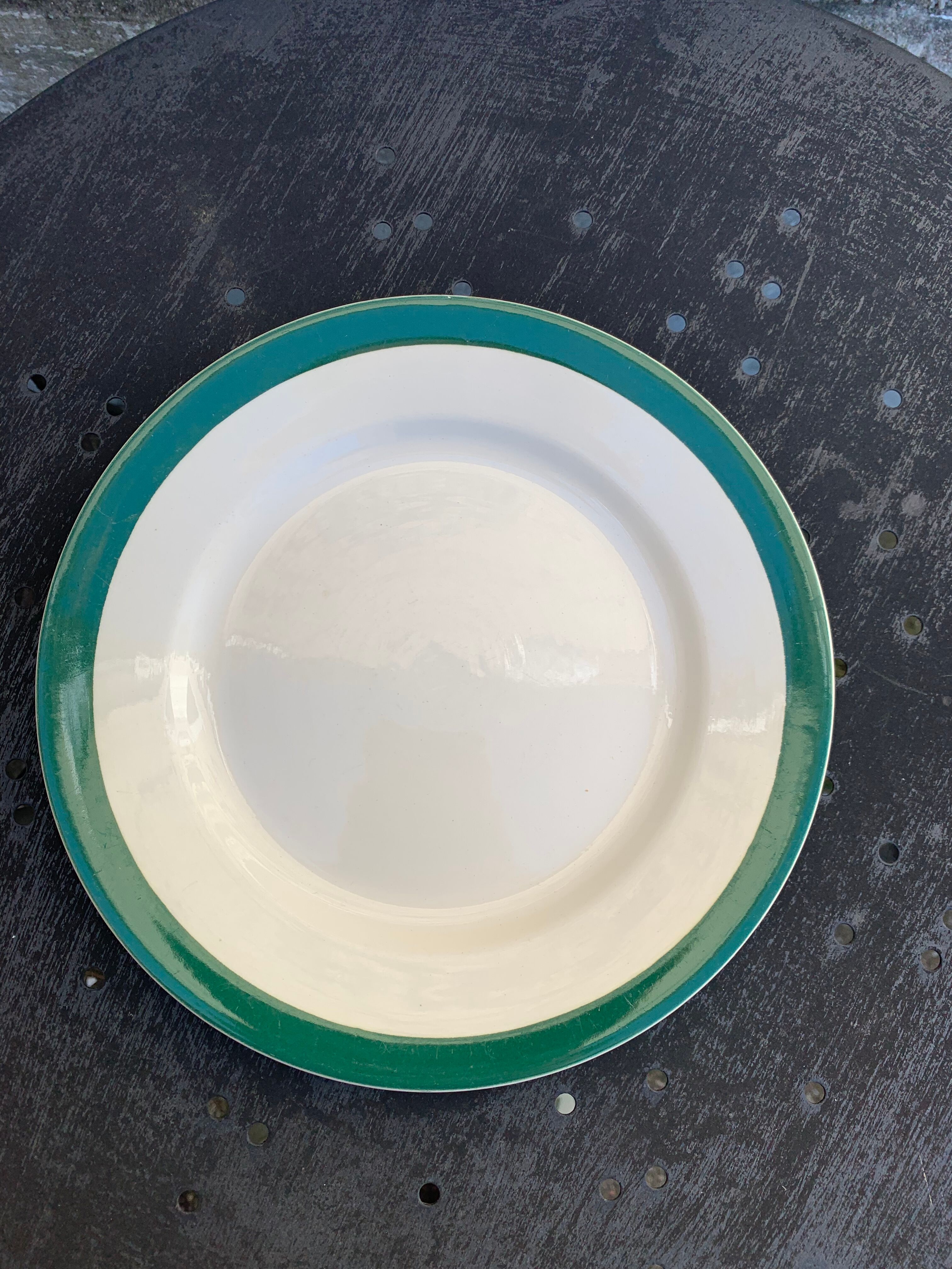 8 plates 4 flat and 4 small dark green Digoin sarreguemines vintage