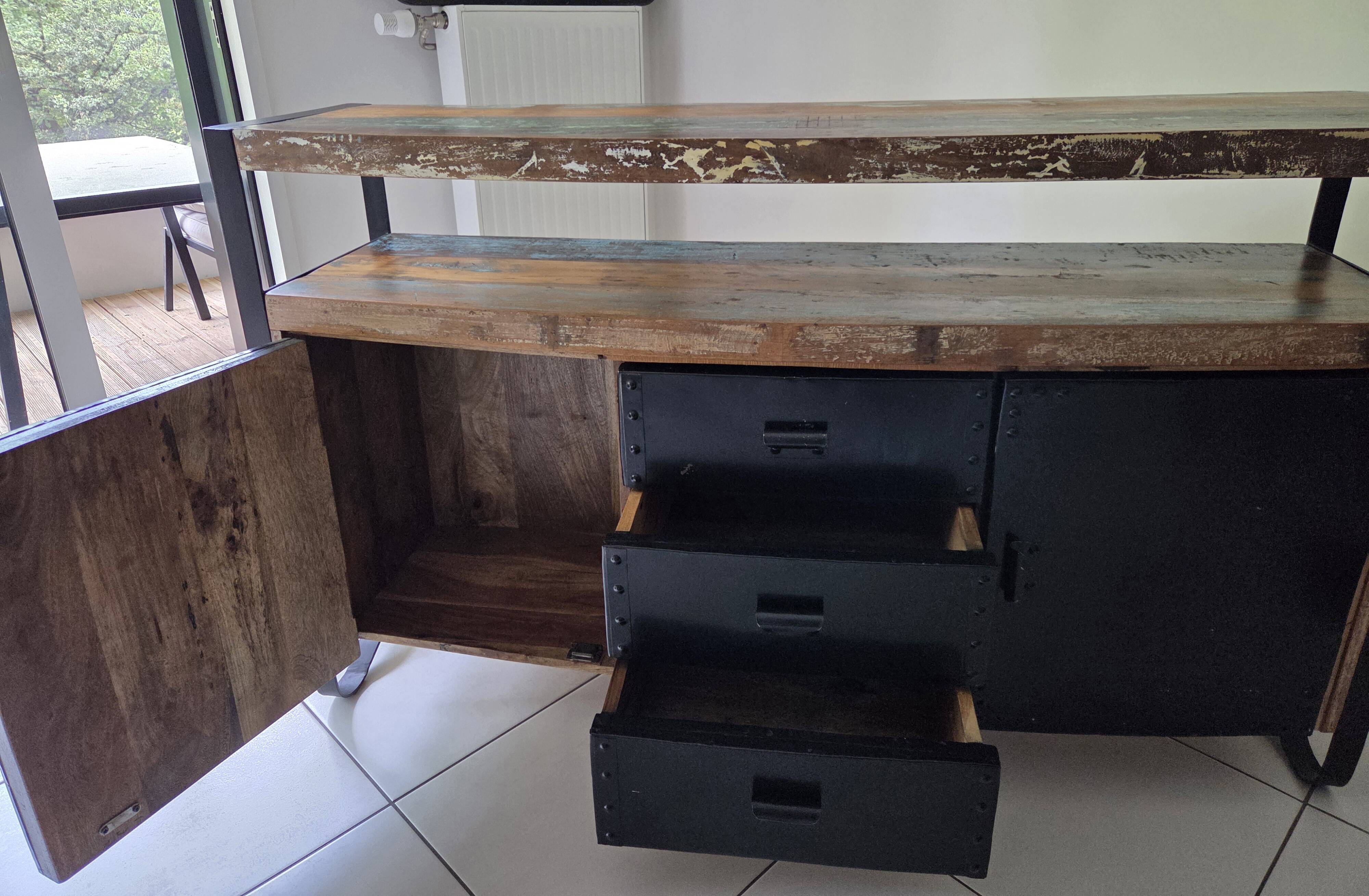Multicoloured lacquered reclaimed wood buffet INDUSTRIAL