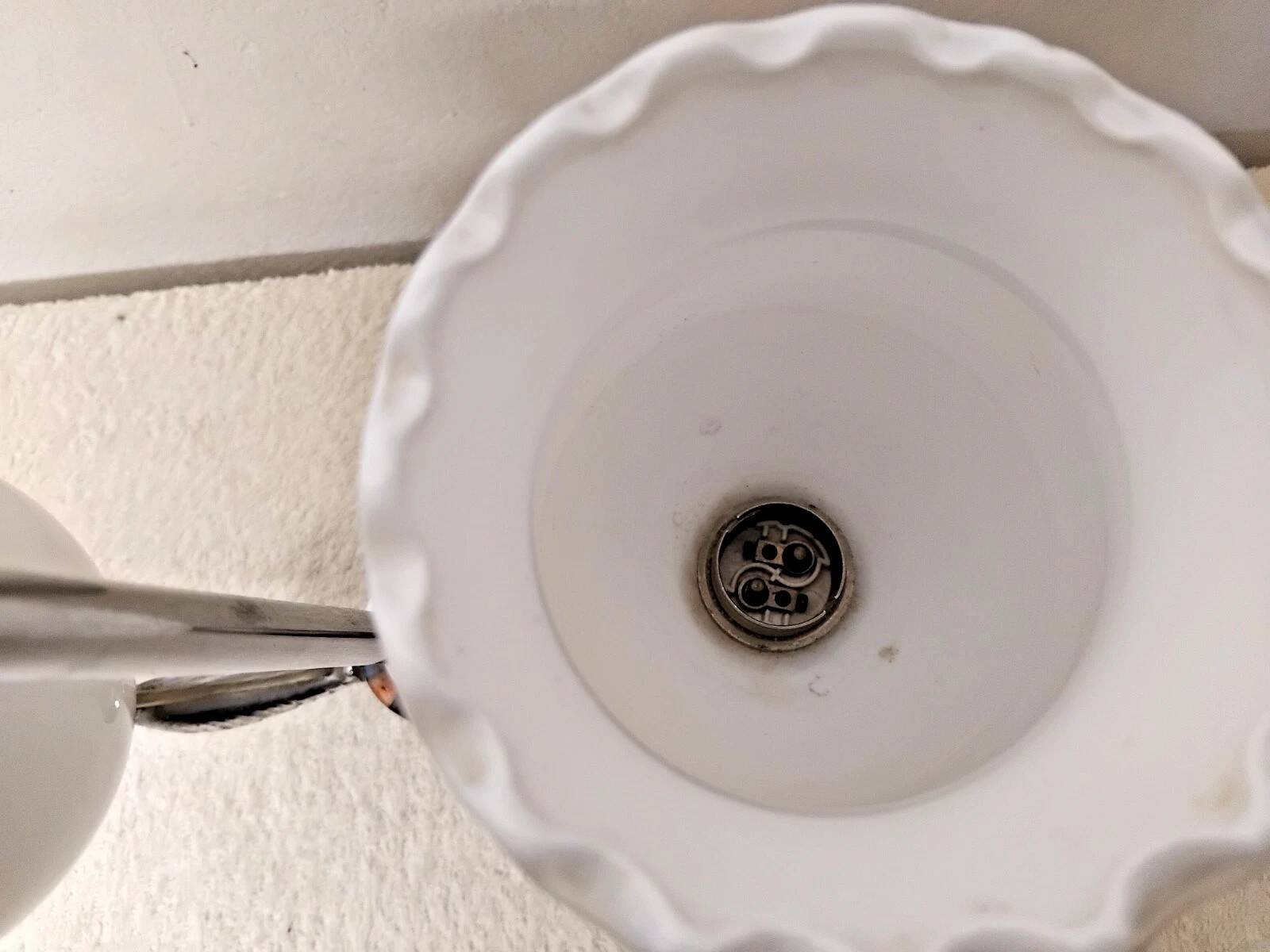 Vintage opaline lampshade chrome duck 2-arm chandelier