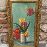Oil on canvas "tulips" gilded frame