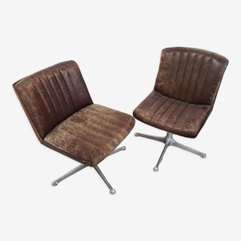 Fauteuils pivotant cuir marron pieds chrome