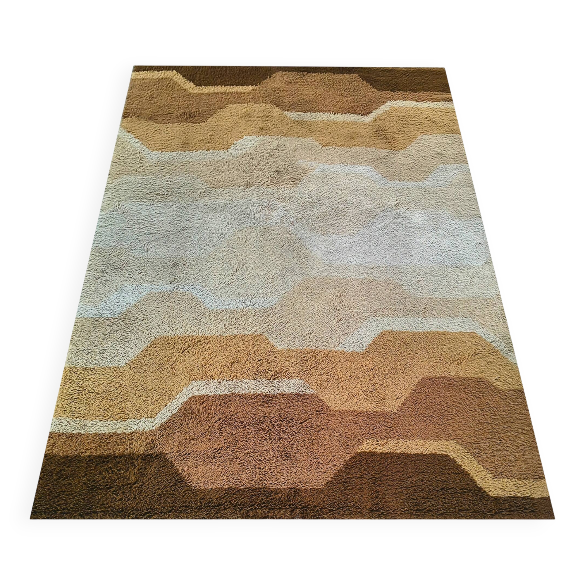 Mid-Century Modern Space Age Italian Wool Rug with Geometric Pattern, 1970s