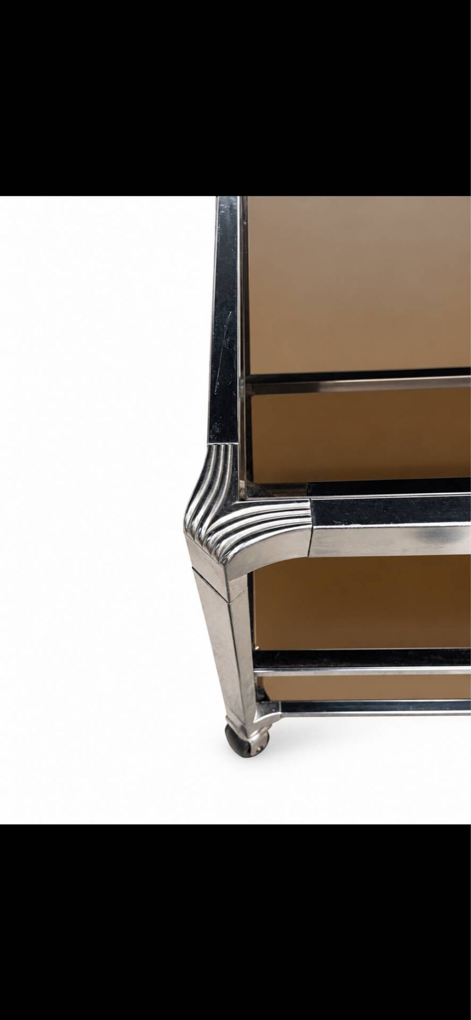 Vintage chrome metal and smoked glass rolling dessert trolley – 70s/80s