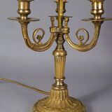 Old bronze & sheet metal bouillote lamp with 3 lights, electrified Good condition S192