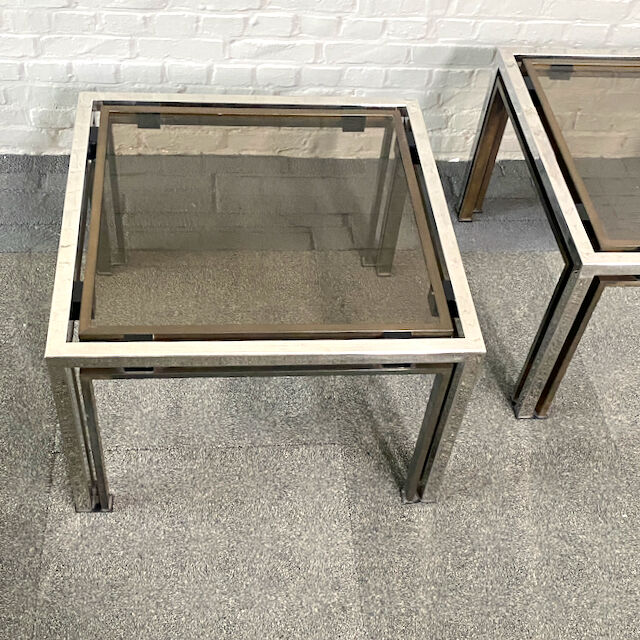 Pair of Romeo Rega chrome & brass side tables