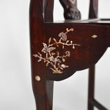 4 Asian armchairs in carved wood and mother-of-pearl inlaid, early twentieth century