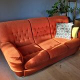 Set of seventies orange sofa and armchairs