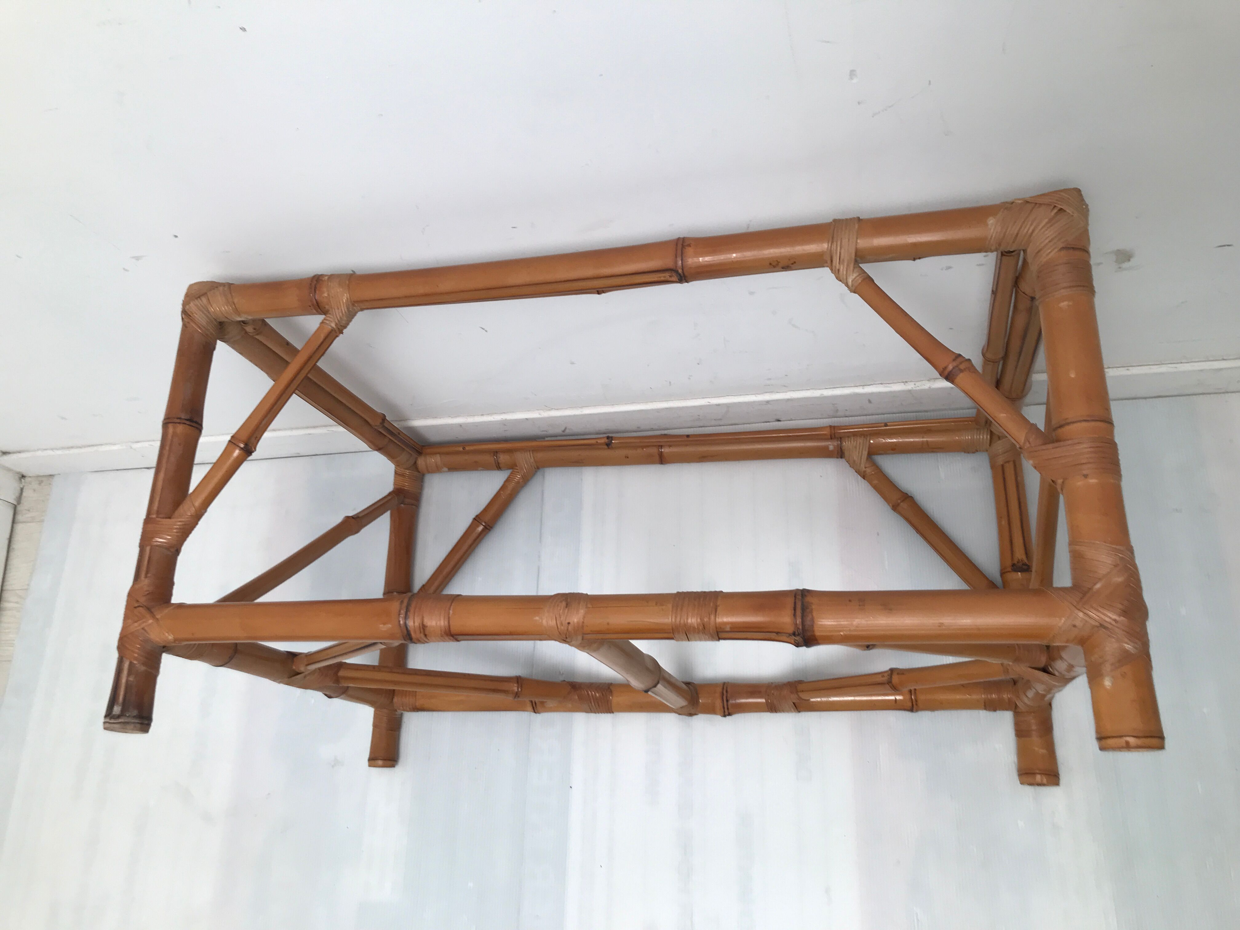 Vintage coffee table in real bamboo and glass 60/70