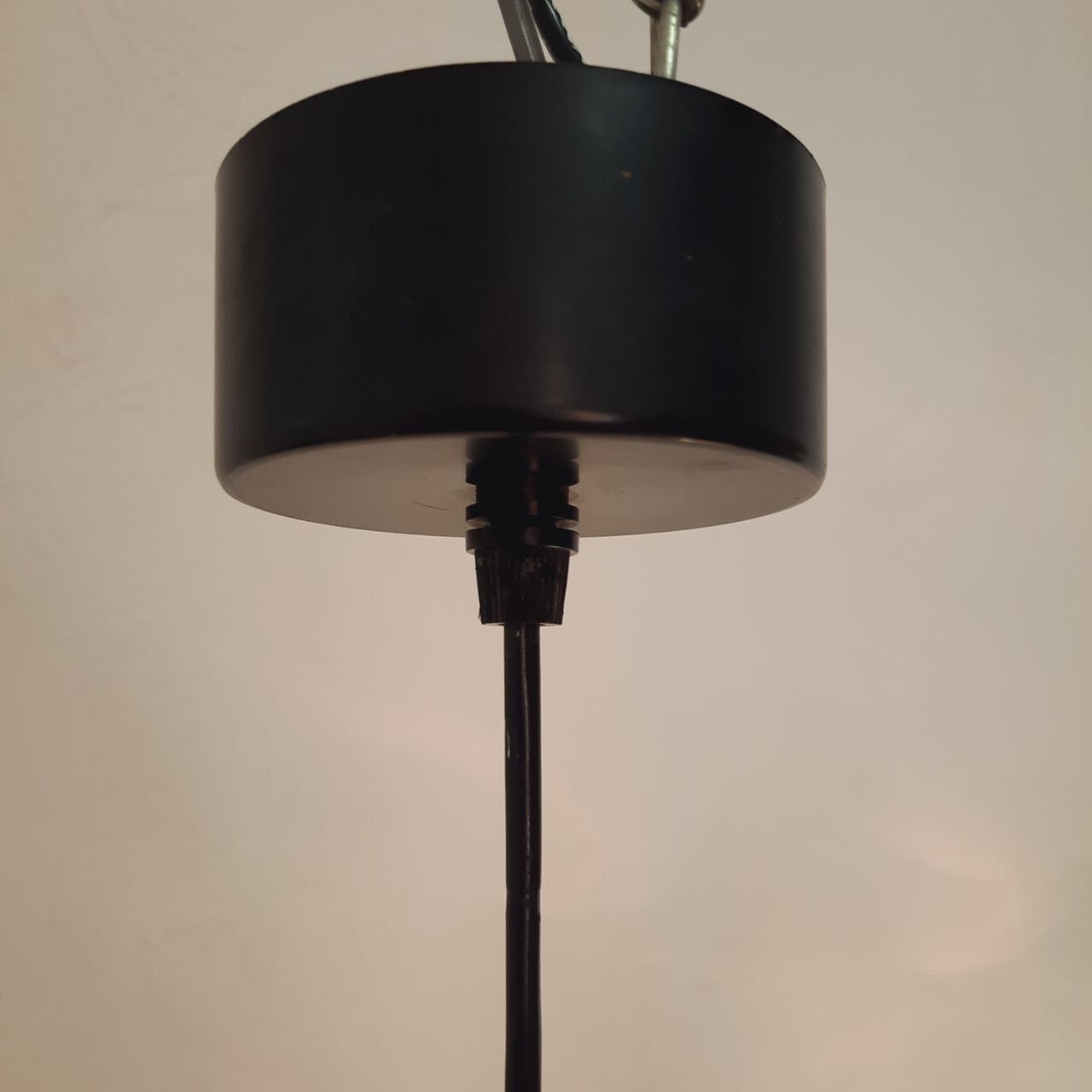 Three vintage suspension lamps, copper aluminum and glass