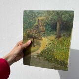 Garden landscape in oil signed