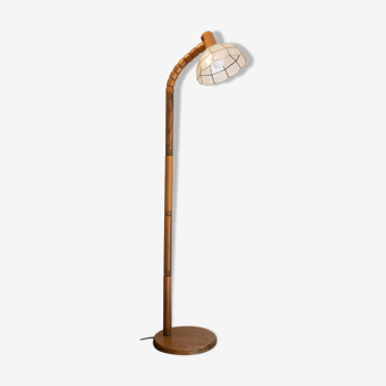 Wood floor lamp lampshade mother-of-pearl