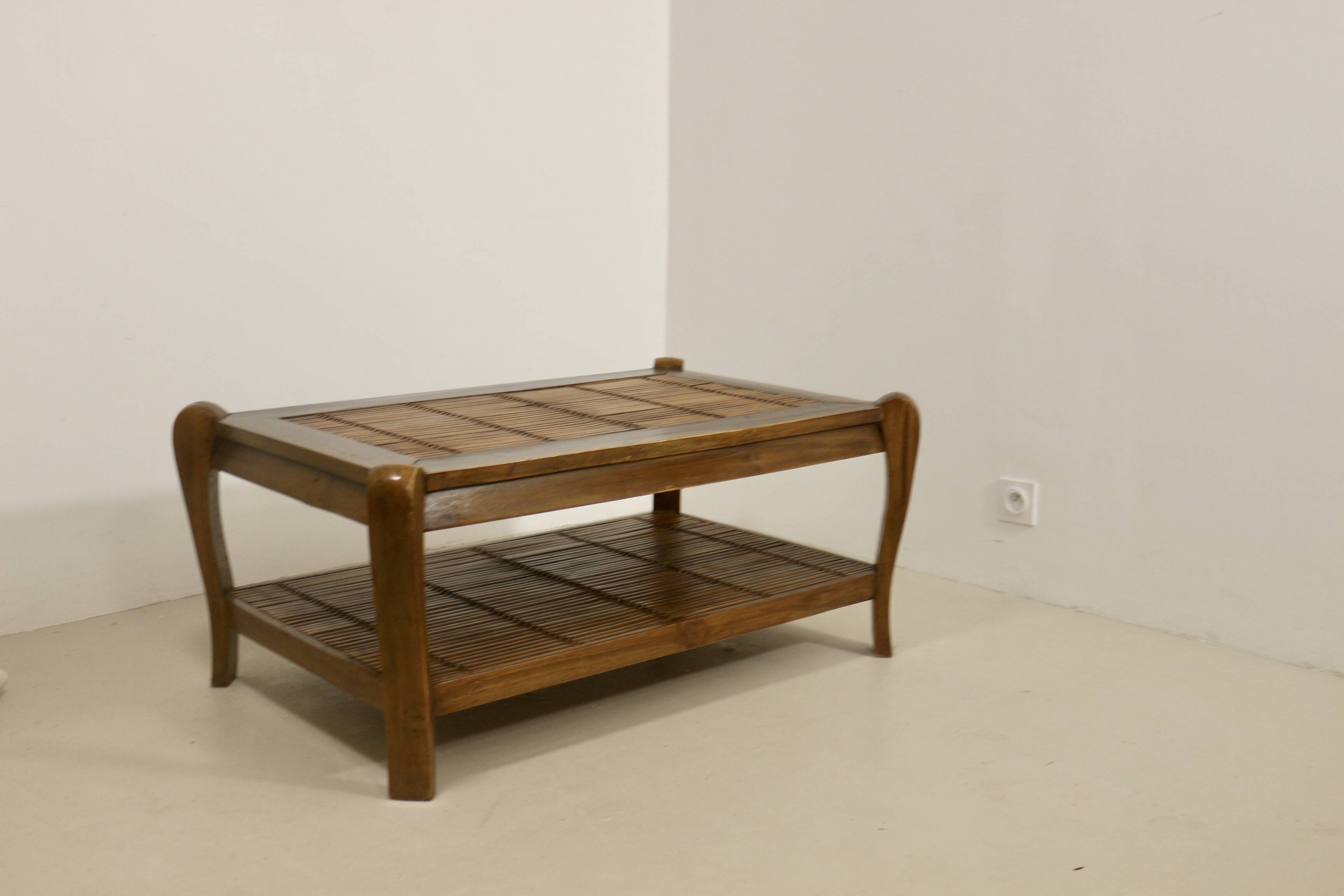 Vintage coffee table in wood and bamboo year 70