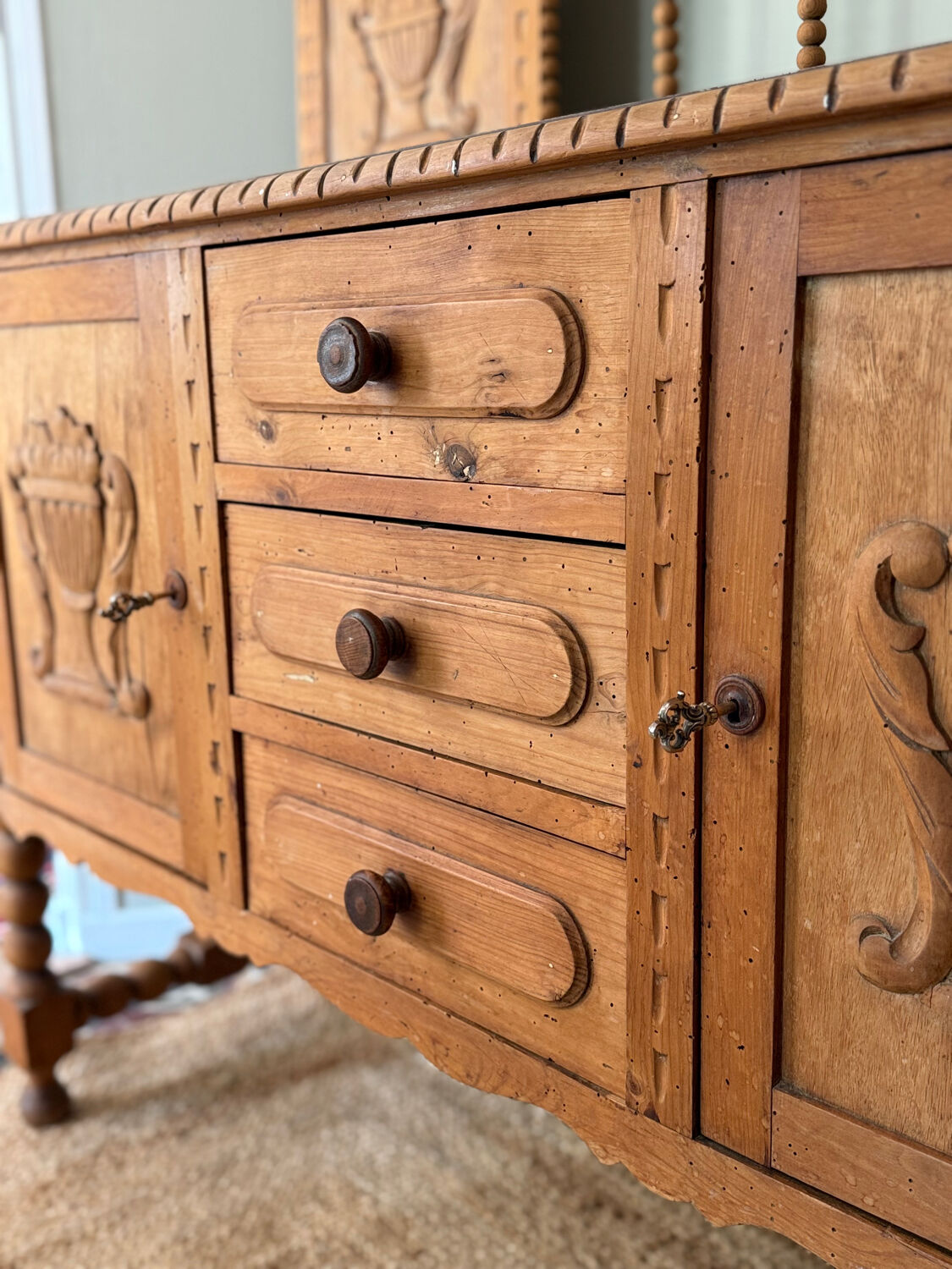 Carved wooden sideboard