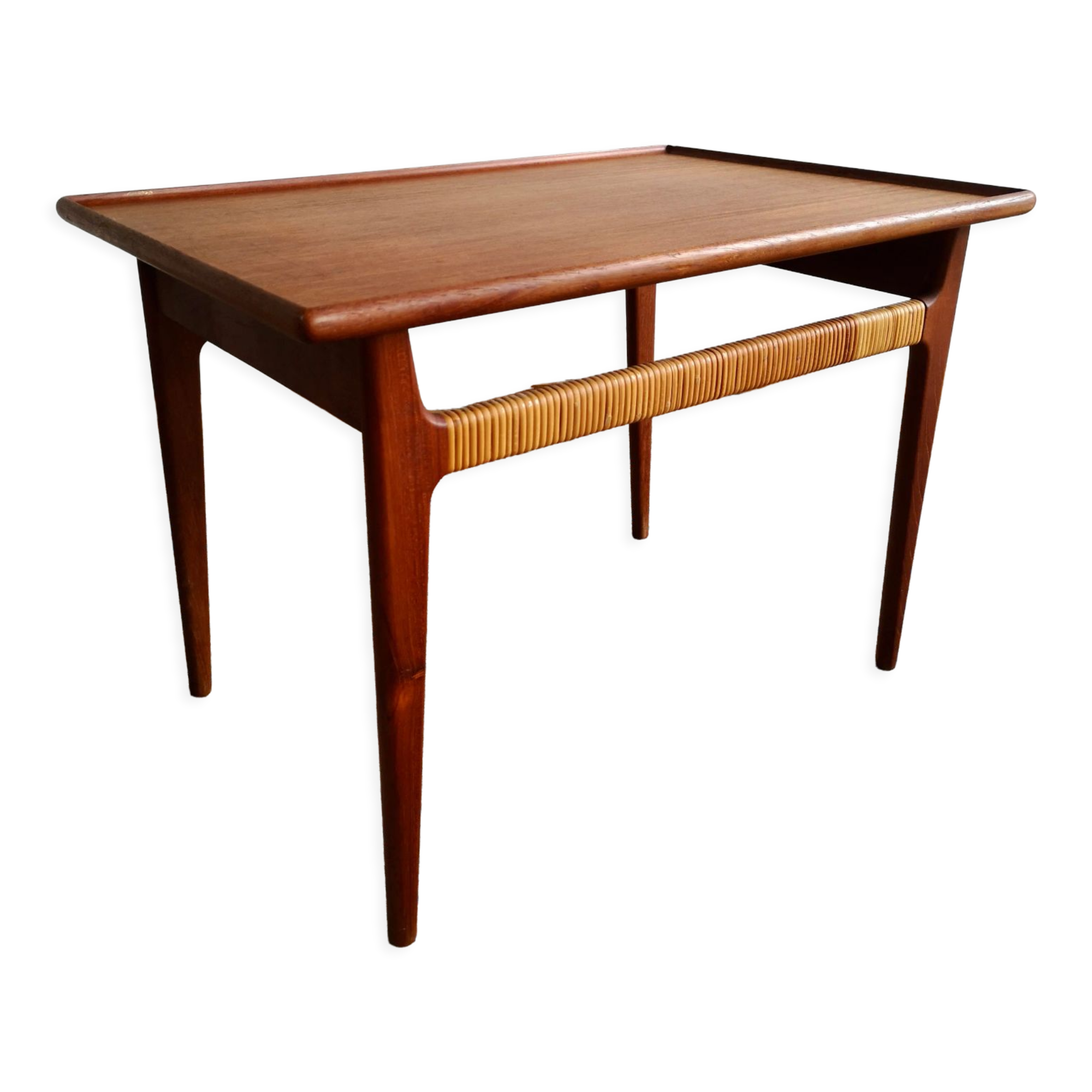Scandinavian coffee table 60's teak and wicker