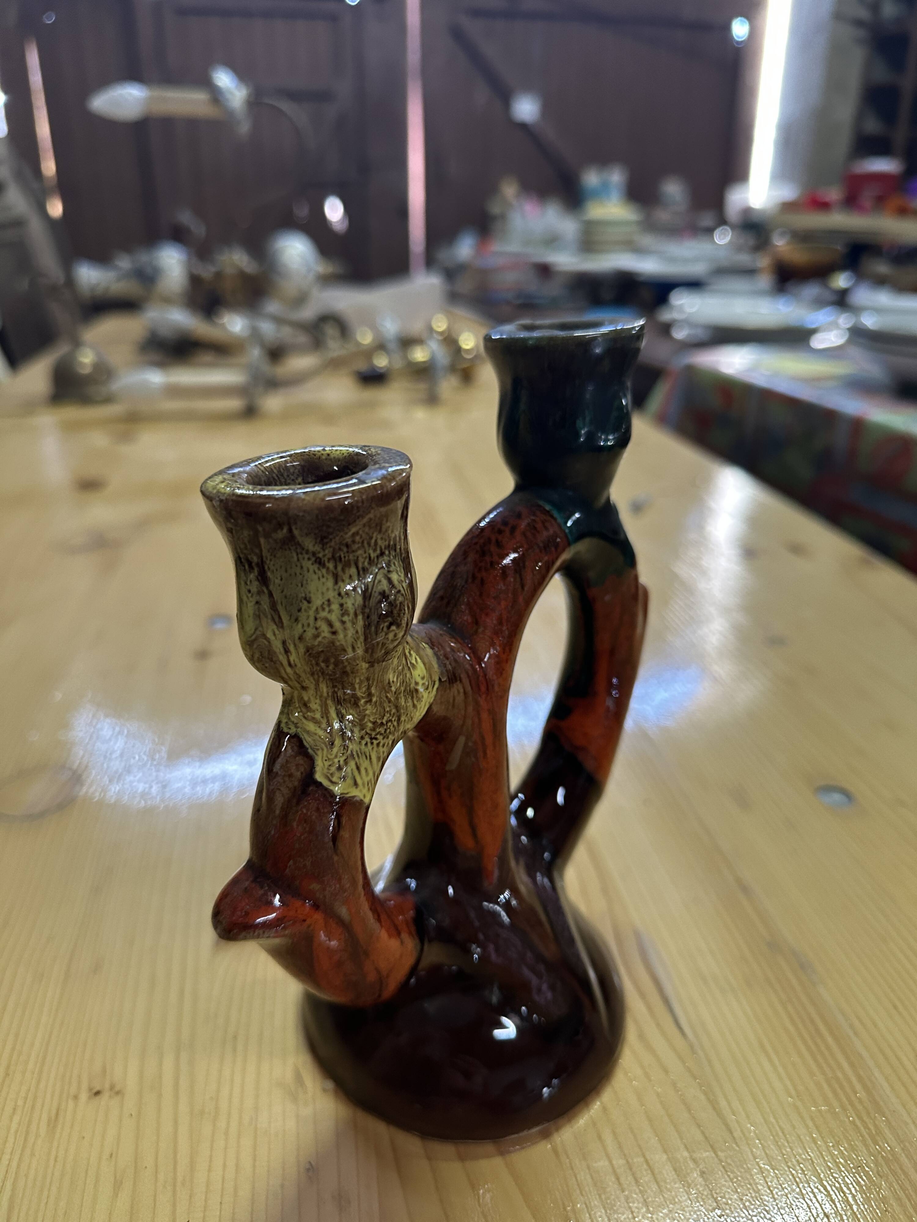 Vintage Vallauris ceramic two-branch candlestick chandelier
