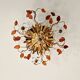 Floral ceiling light in gilded metal and crystal, Banci Firenze (Italy), 1970.