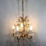 Lustre 5 lumières bronze et cristal