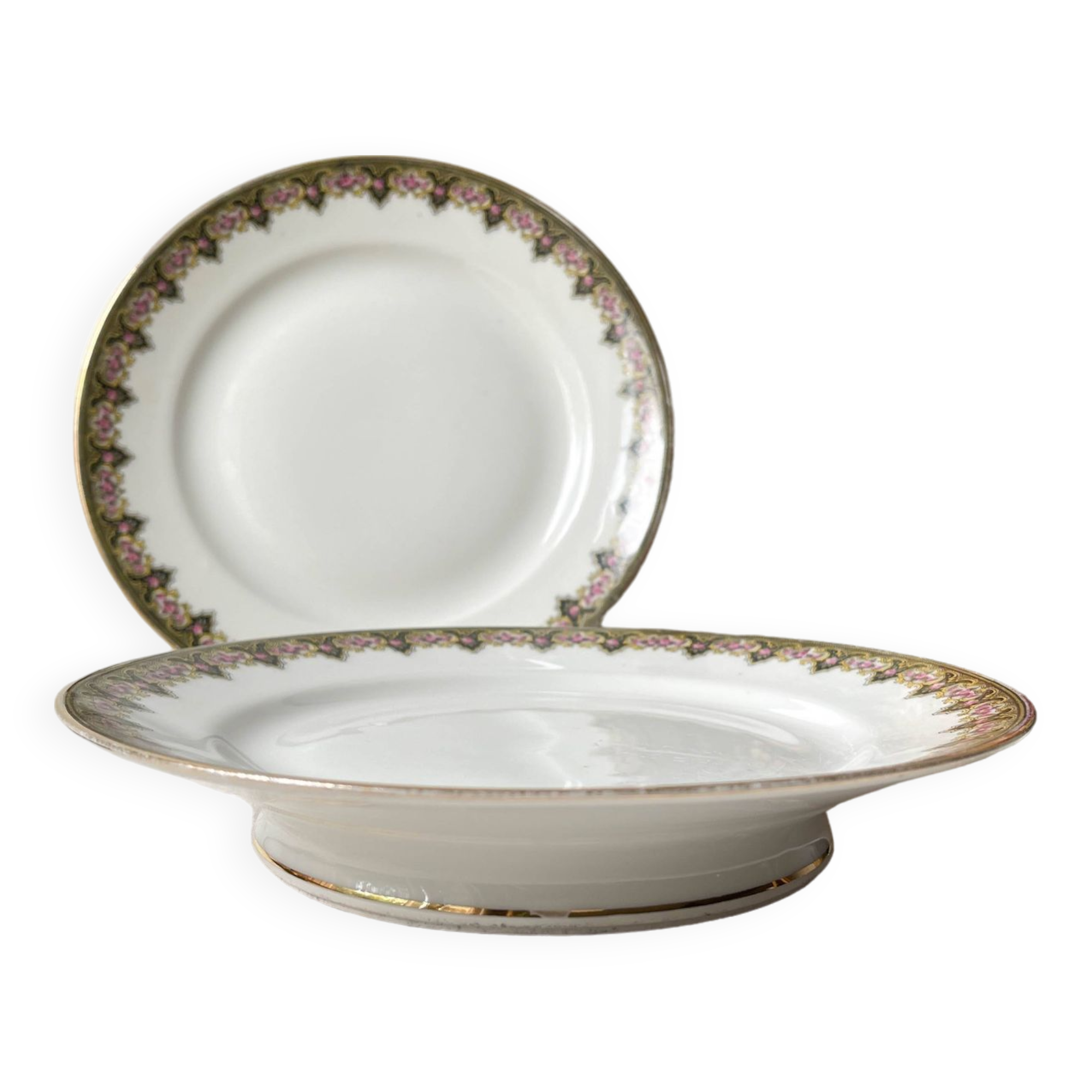 Vintage pedestal dish White porcelain with flowers Made in France