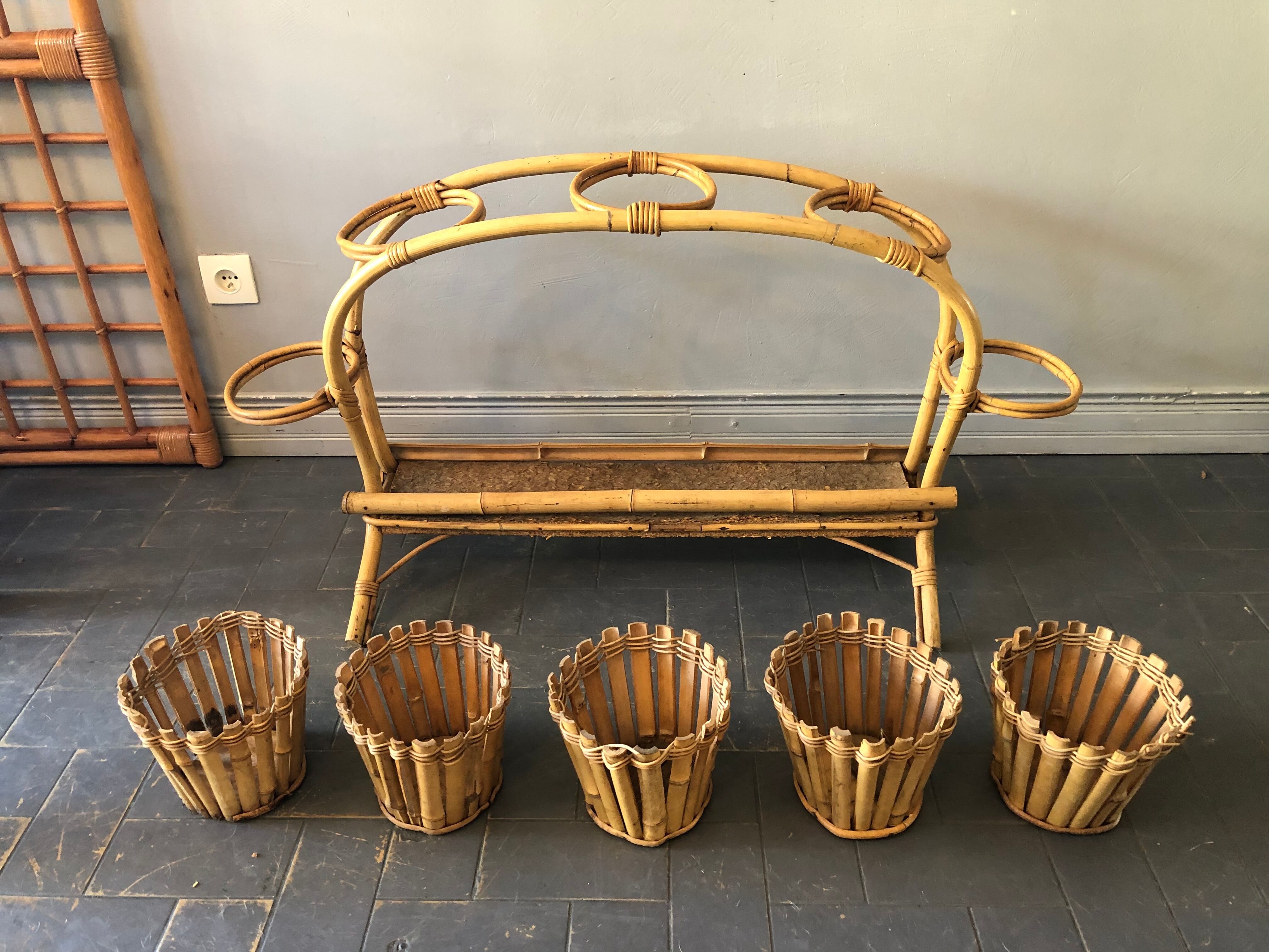 Rattan plant holder, 60s