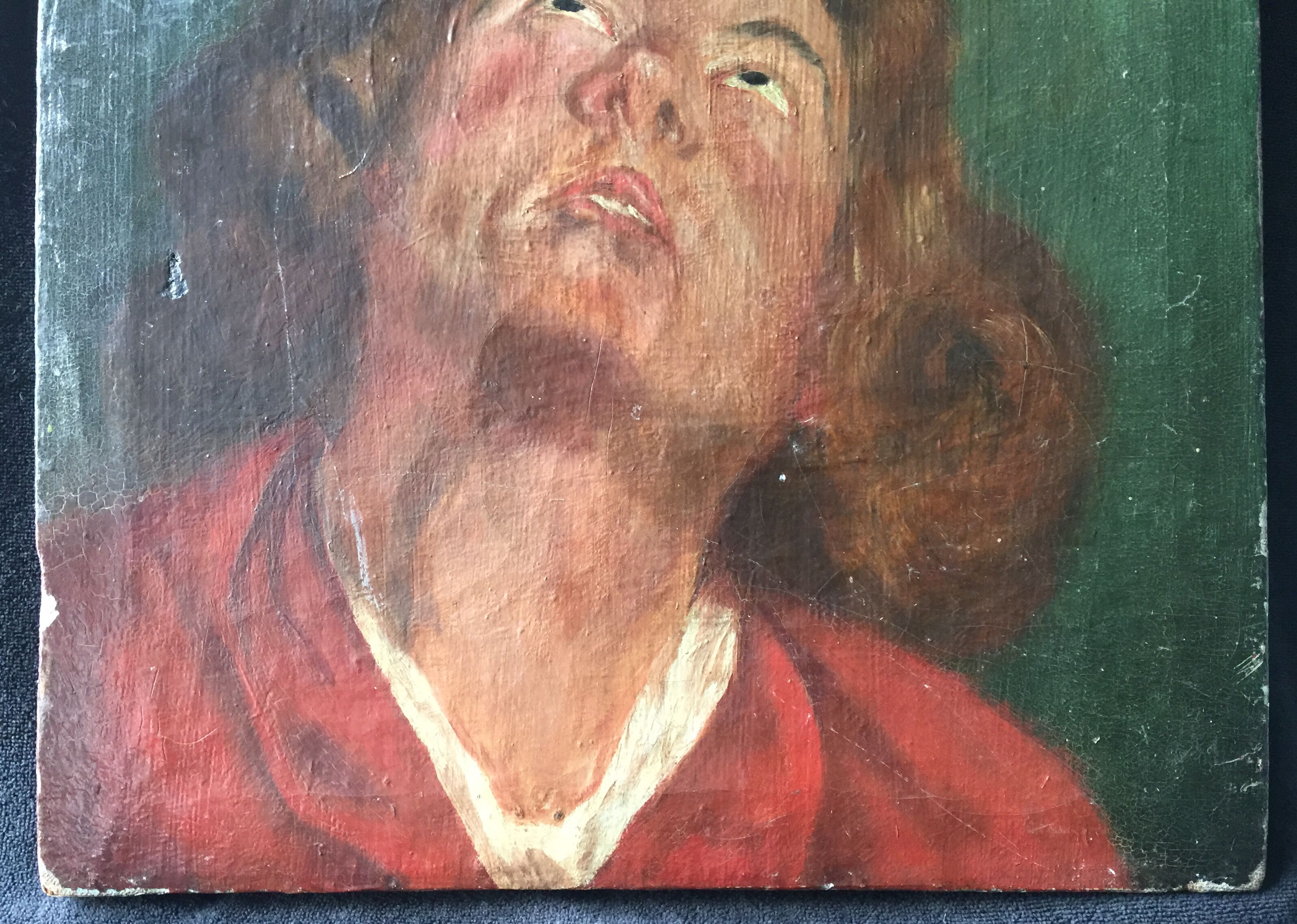 "portrait of man" oil on canvas signed mantovani 1918