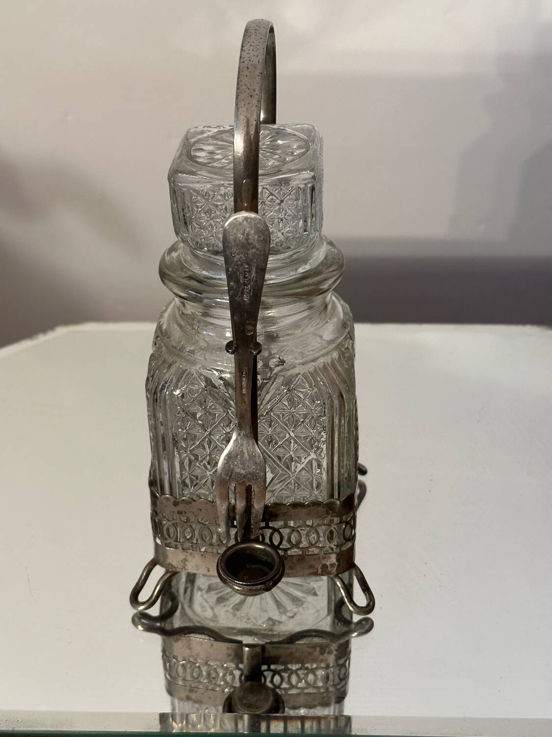 Pot - vintage pickle jar from the 70s - silver metal and cut glass