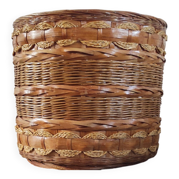 Grand cache pot vintage en osier et rotin tressé