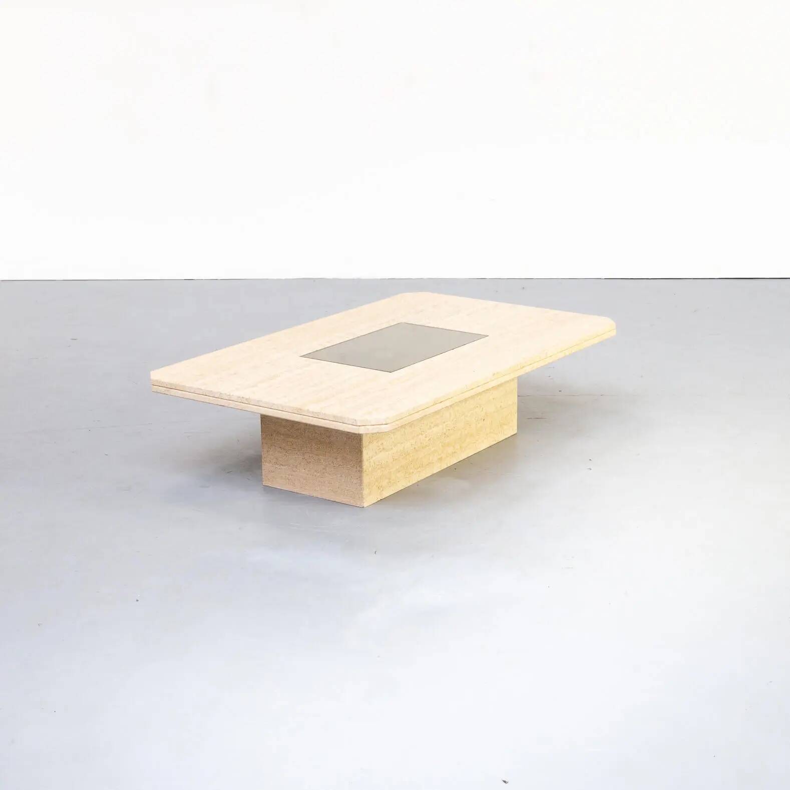 George Mathias Travertine Coffee Table for Maho with Artwork nr 12/50, 1970's