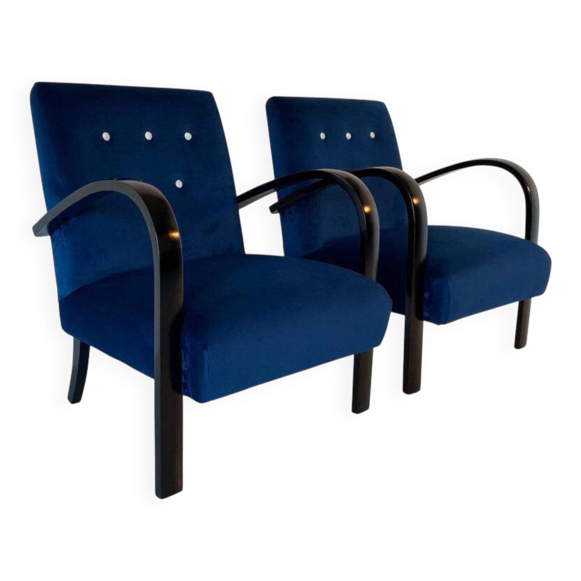 Pair of Blue Italian Art Deco Armchairs, 1930s