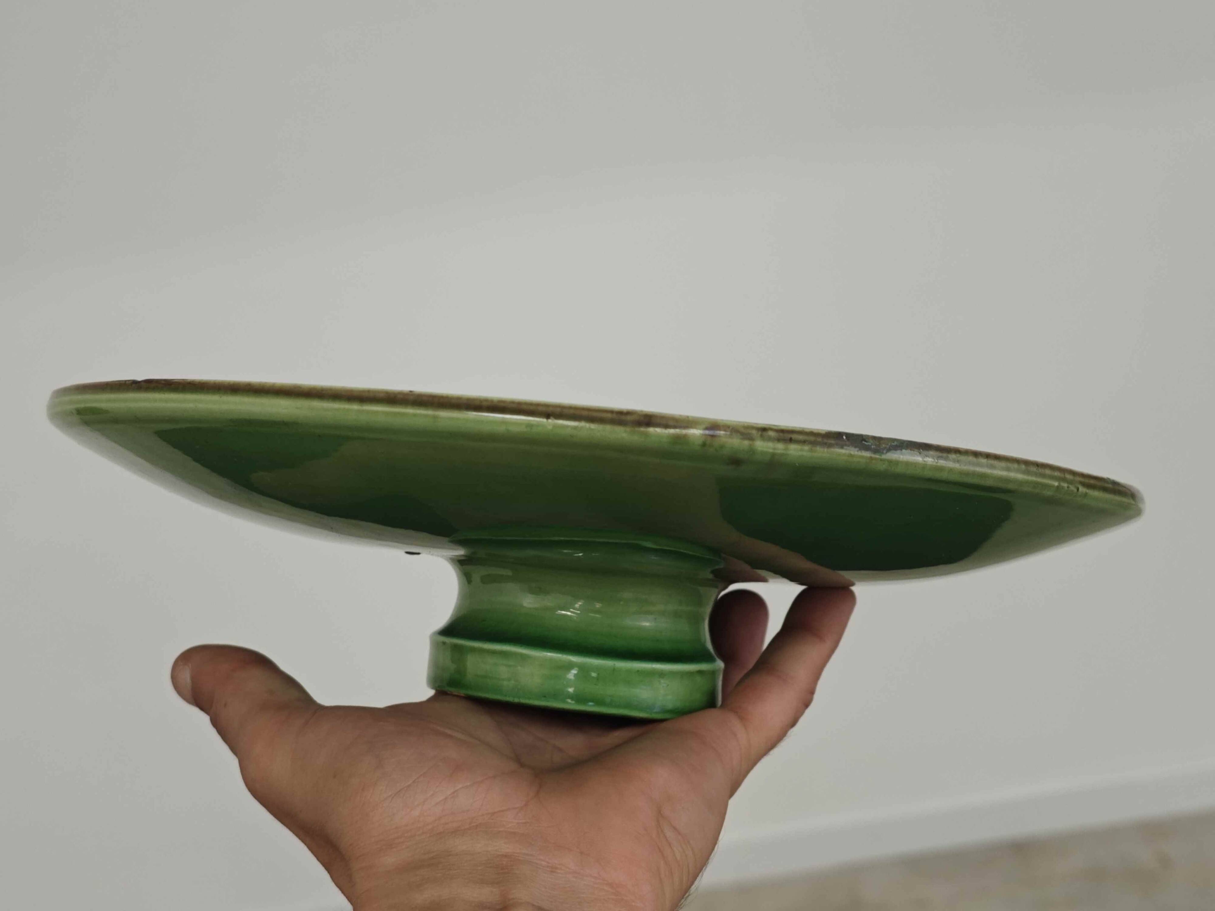 Vintage 50s-60s dish in green enamelled terracotta