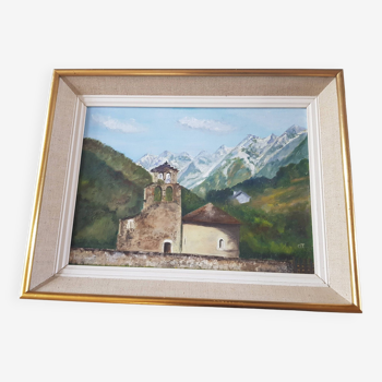 Tableau huile sur panneau signé ot paysage de montagne xxème