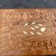 Jewelry box or card box in chiseled wood and vintage mother-of-pearl