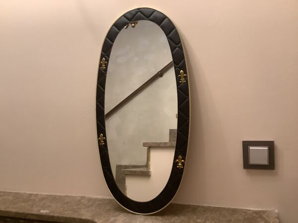 Miroir rétroviseur skaï noir surpiqûres