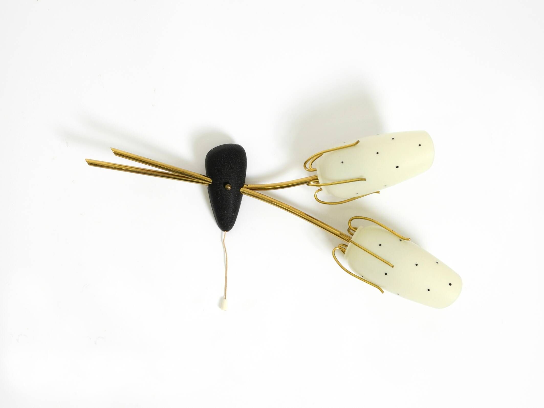 Beautiful Mid-Century brass wall lamp with painted glass shade