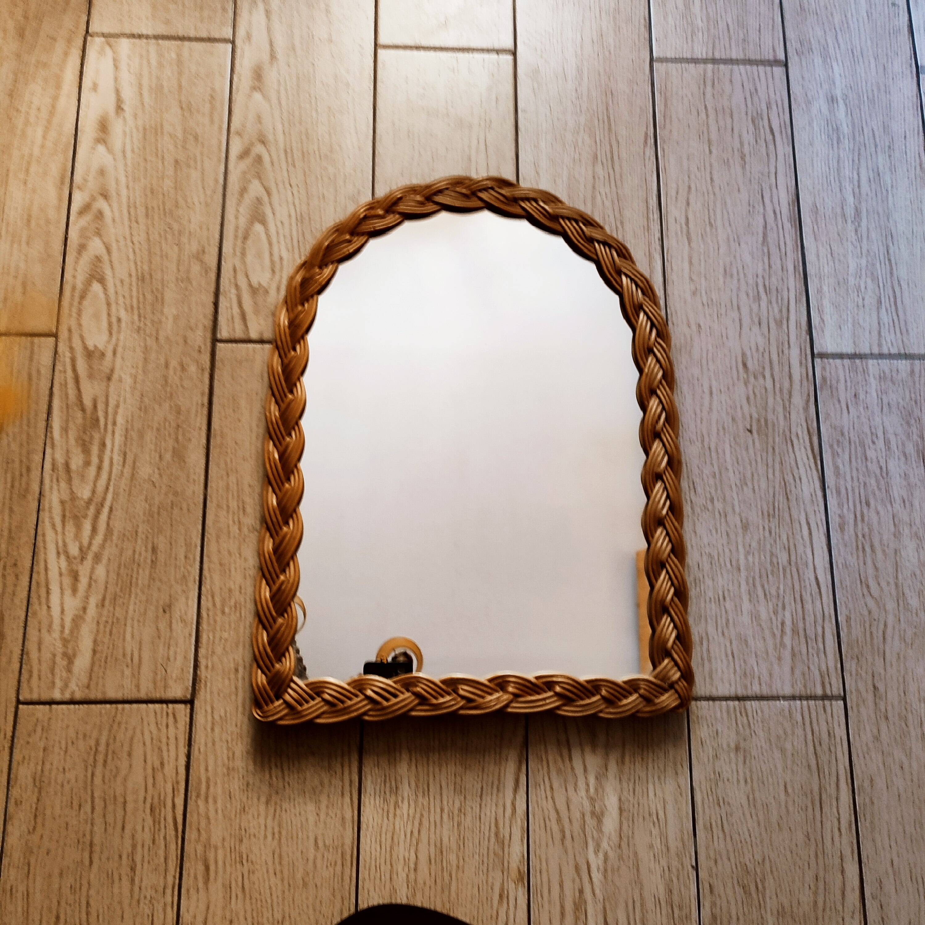 Woven rattan mirror