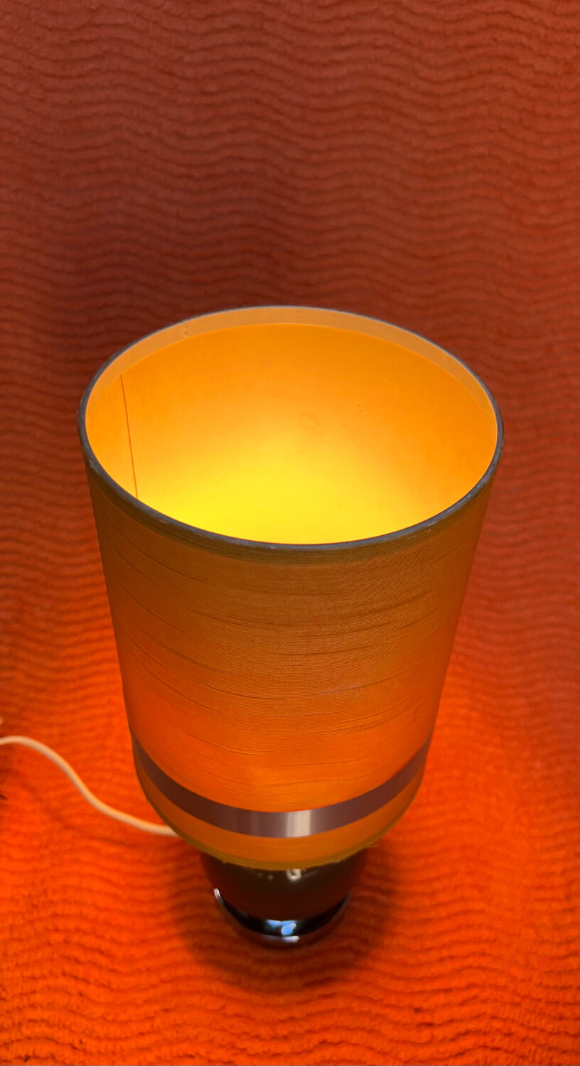 VINTAGE 1970 TABLE LAMP CHROME BASE & BROWN RESIN BALL SHADE